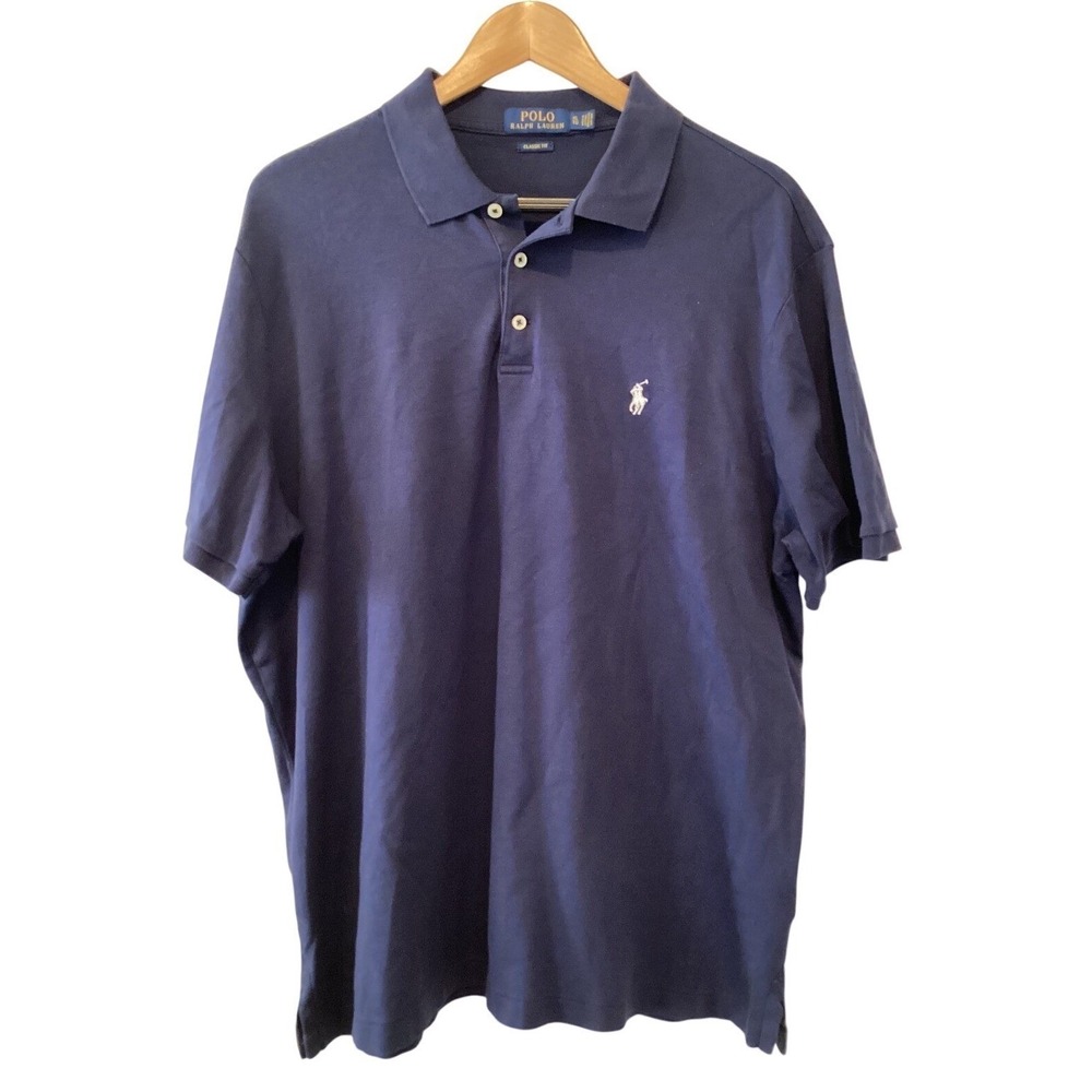 Polo Ralph Lauren Classic Fit Navy Blue Cotton Polo Shirt Golf - XL